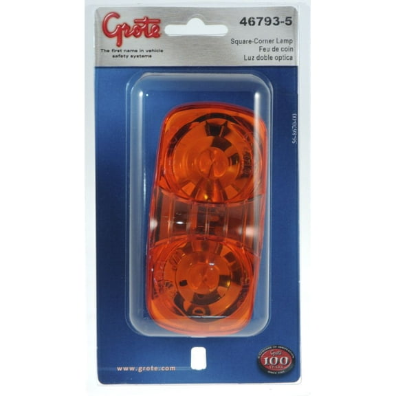 Grote 46793-5 Yellow Two-Bulb Square-Corner Clearance Marker Light (Duramold)
