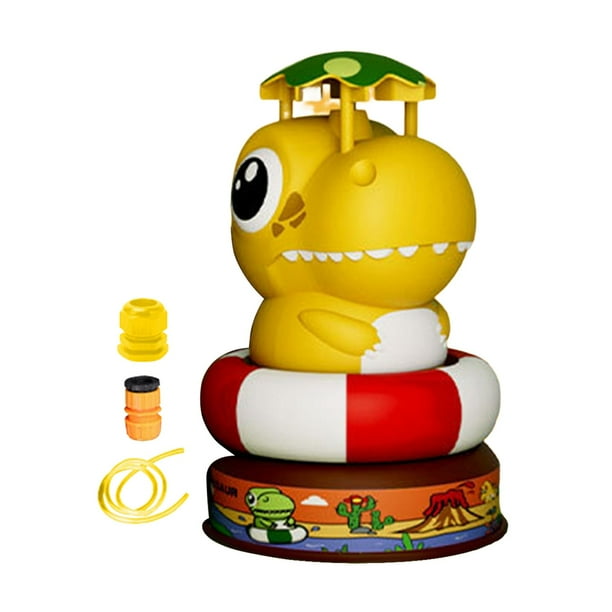 Lanzador de cohetes con aspersor de agua para exteriores, juegos al aire libre para niños, aspersor de jardín dinosaurio amarillo