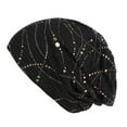 thumbnail image 2 of Women's Solid Bead Stretch Turban Hat Retro Head Wrap Cap, 2 of 2