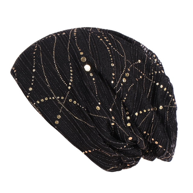 Jusqu'à 10$ Casquettes de Baseball Noires Femmes Chapeau Musulman Perles Solides Turban Rétro Extensible