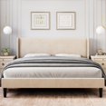 thumbnail image 1 of Upholstered Bed Frame King with Wingback headboard, Platform Bed Frame with Headboard, Wood Slats Support, Noise Free, Beige, 1 of 7