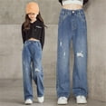 thumbnail image 2 of JHLZHS Cute Pants for Girls 10-12 Girls' Fashionable Distressed Denim Jeans and Wide Leg Pants for Spring and Autumn Girls Sweatpants 10-12 with Bow on The Side Jeans for Girls 9-10 Years Old, 2 of 9