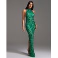 thumbnail image 2 of Vestido BELLA BARNETT con lentejuelas halter y cola de pez en verde vivo, 2 of 5