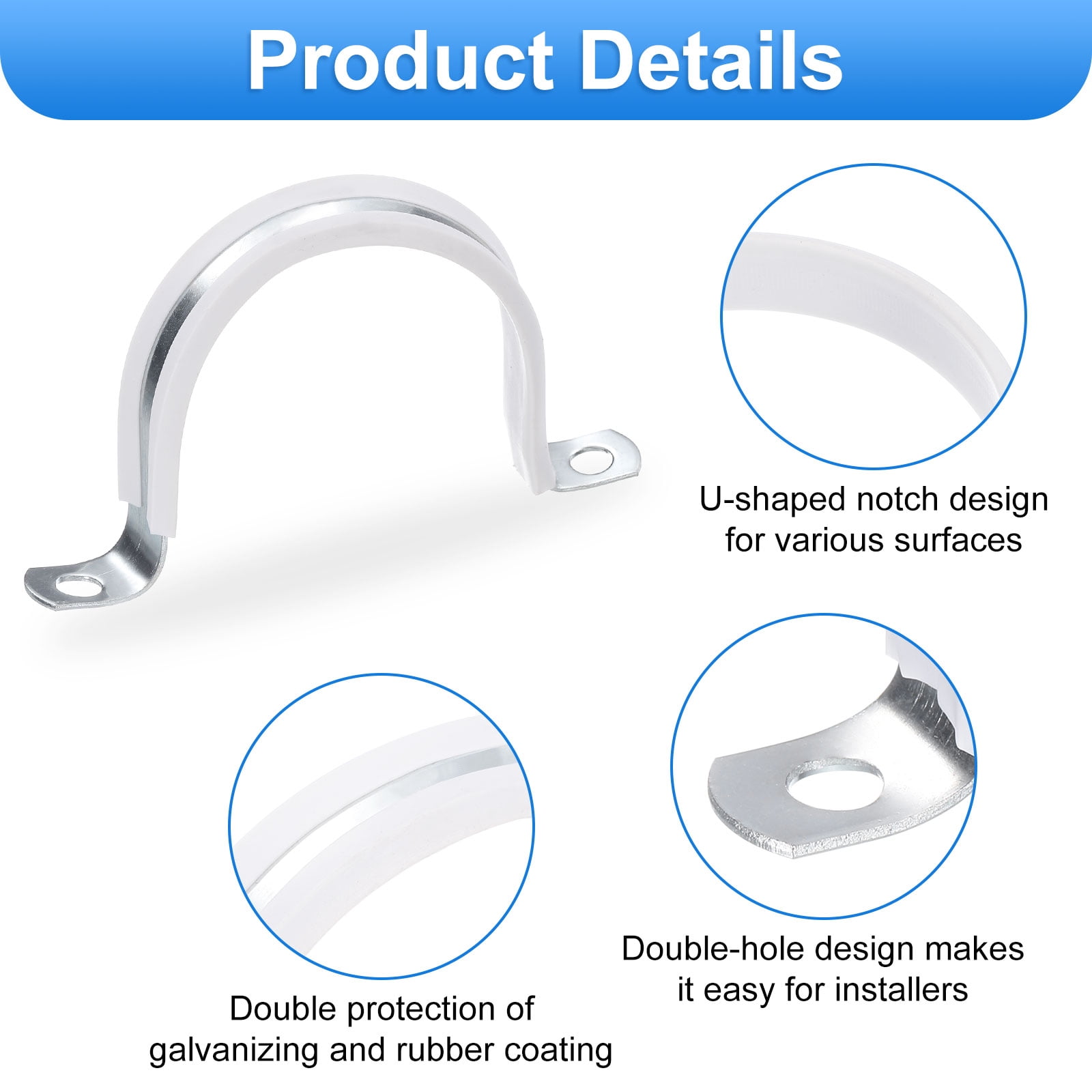 20 Pcs 2 Inch Rigid Pipe Strap,  2 Holes U Bracket Cable Clamp Hanger