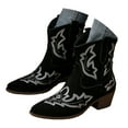 thumbnail image 3 of Leozcaa Cowboy Boots for Women Cowgirl Western Ankle Boots Low Chunky Heels Round Toe Fall Short Booties, 3 of 8