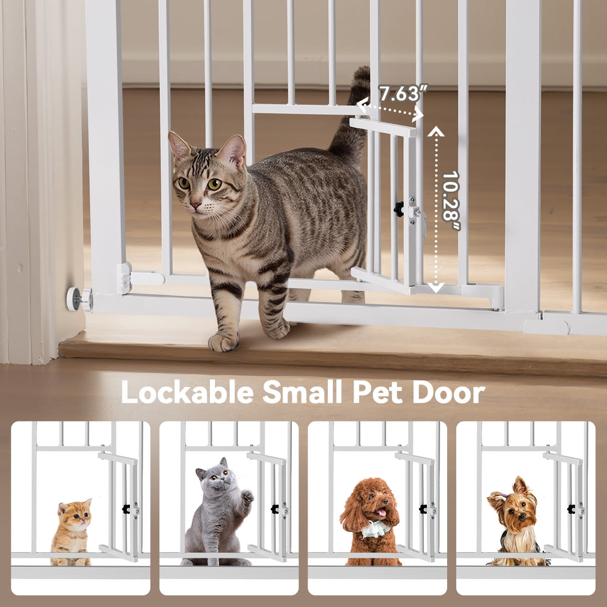 Pet Safety Gate, 29.5''-40.5''Wide Pet Safety Gate with Cat Door, White