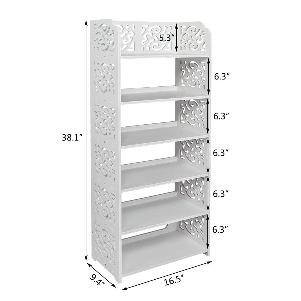 Wood-plastic Board Six Tiers Carved Shoe Rack - White - Stylish Waterproof Storage for Entryway, Living Room & Bedroom
