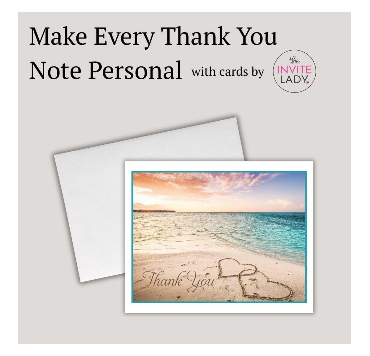 Beach Themed Thank You Cards Wedding Bridal Shower Notes With Envelopes (24 count)