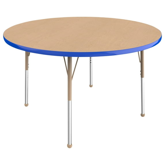 ECR4Kids 48in Round Everyday T-Mold Adjustable Activity Table Maple/Blue/Sand - Standard Ball