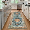 thumbnail image 3 of Tzou 2'x6' Persian Rug Runner Soft Doormat for Kitchen Anti-Slip Washable Floor Carpet for Living Room Bathroom, Teal/Navy, 3 of 7