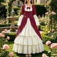 thumbnail image 7 of Ynynloco Women's Renaissance Medieval Costume Victorian Dress Long Sleeve Boho Midi Dress Vintage Square Neck Tiered Ruffle Flowy Pockets Dress, 7 of 7