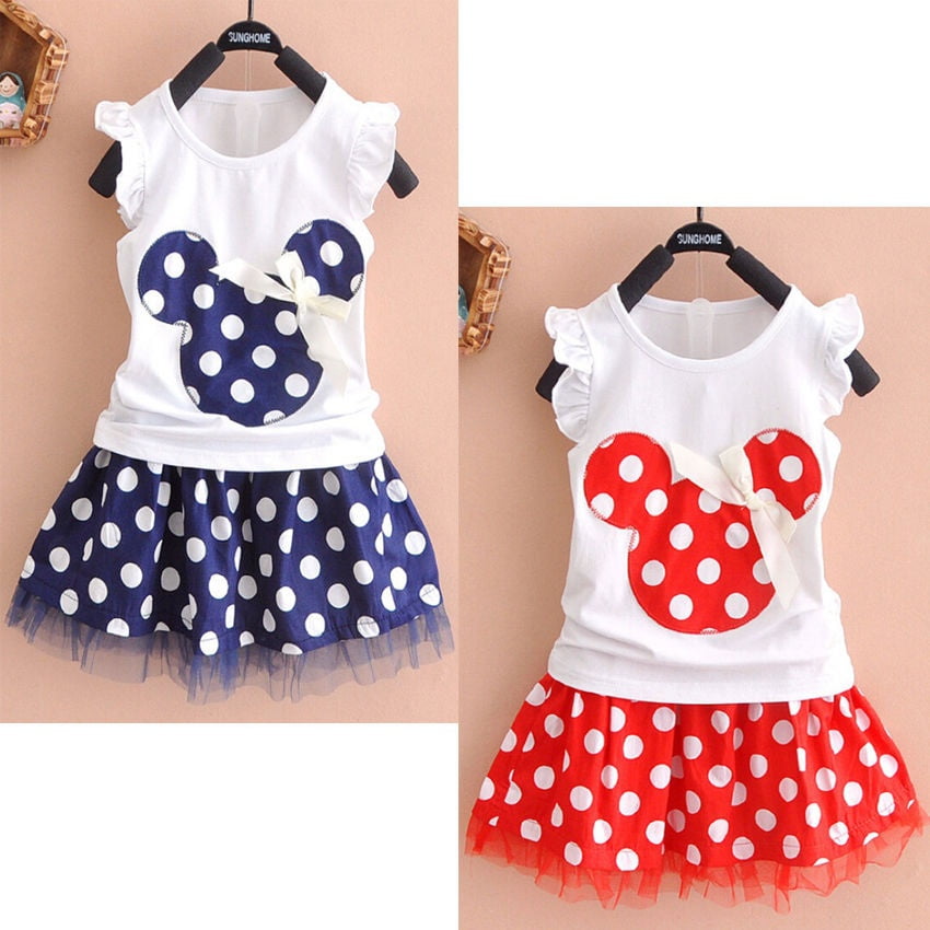 Kids Girls Minnie Mickey Princess Party Dress Summer Tutu Skirt Outfits 0-7 Year 