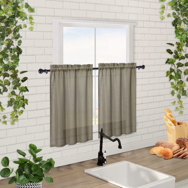 VOGDECO Linen Kitchen Window Curtains, Vertical Striped Design Bathroom