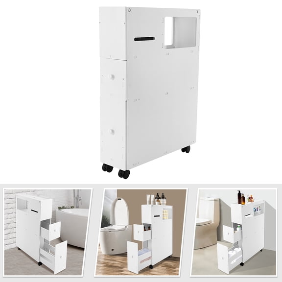Peakora Bathroom Storage Cabinet White Narrow Floor Storage Cabinet Large Capacity Storage Cabinet with Drawers for Bathroom Laundry Room