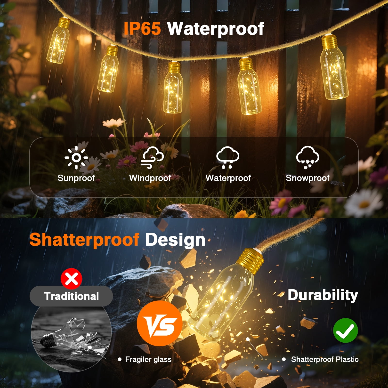 PChero 19.68FT USB Rechargeable Outdoor String Lights with Remote, 10 Shatterproof Bulbs Vintage Hemp Rope Patio Lights, 8 Modes Hanging Fairy Lights for Indoor Outdoor Decor, Balcony, Wedding, Party