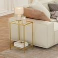 thumbnail image 6 of Side Tables Set of 2, End Tables with Tempered Glass, 2-Tier Nightstands with Storage Shelves, Coffee Table with Modern Style, Slim Sofa Table for Living Room, Bedroom, 11.8" D x 15" W, Golden, 6 of 10