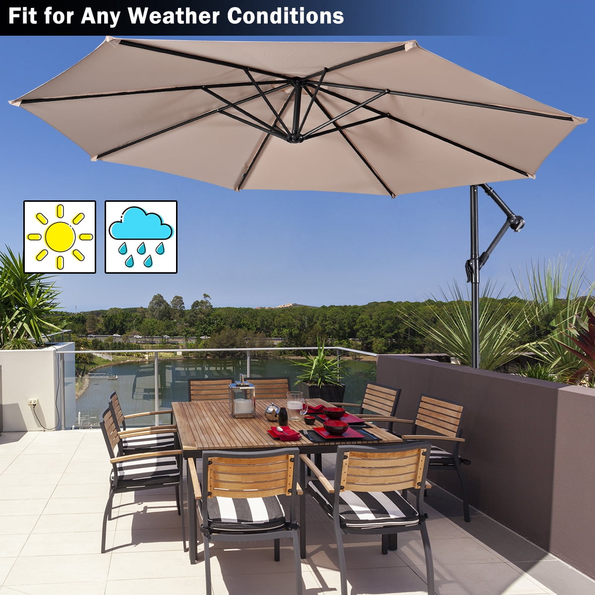 Gymax 10' Hanging Umbrella Outdoor Patio Market Banana Umbrella Offset Beige