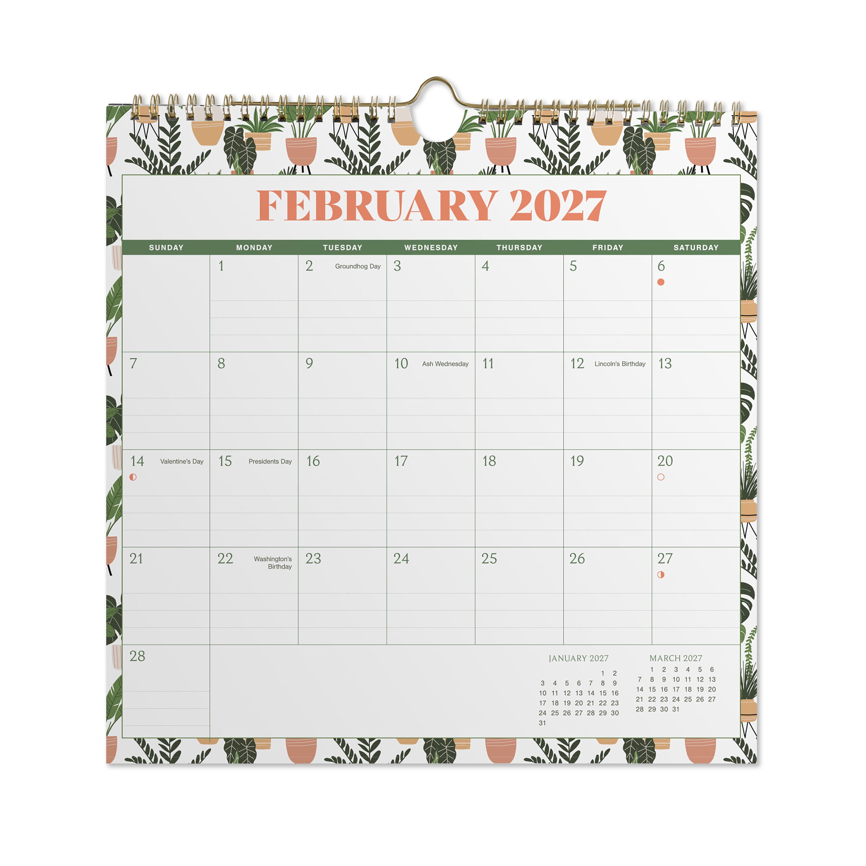 2027 Pen+Gear Succulents Spiral Calendar 12x12 January-December Gridded