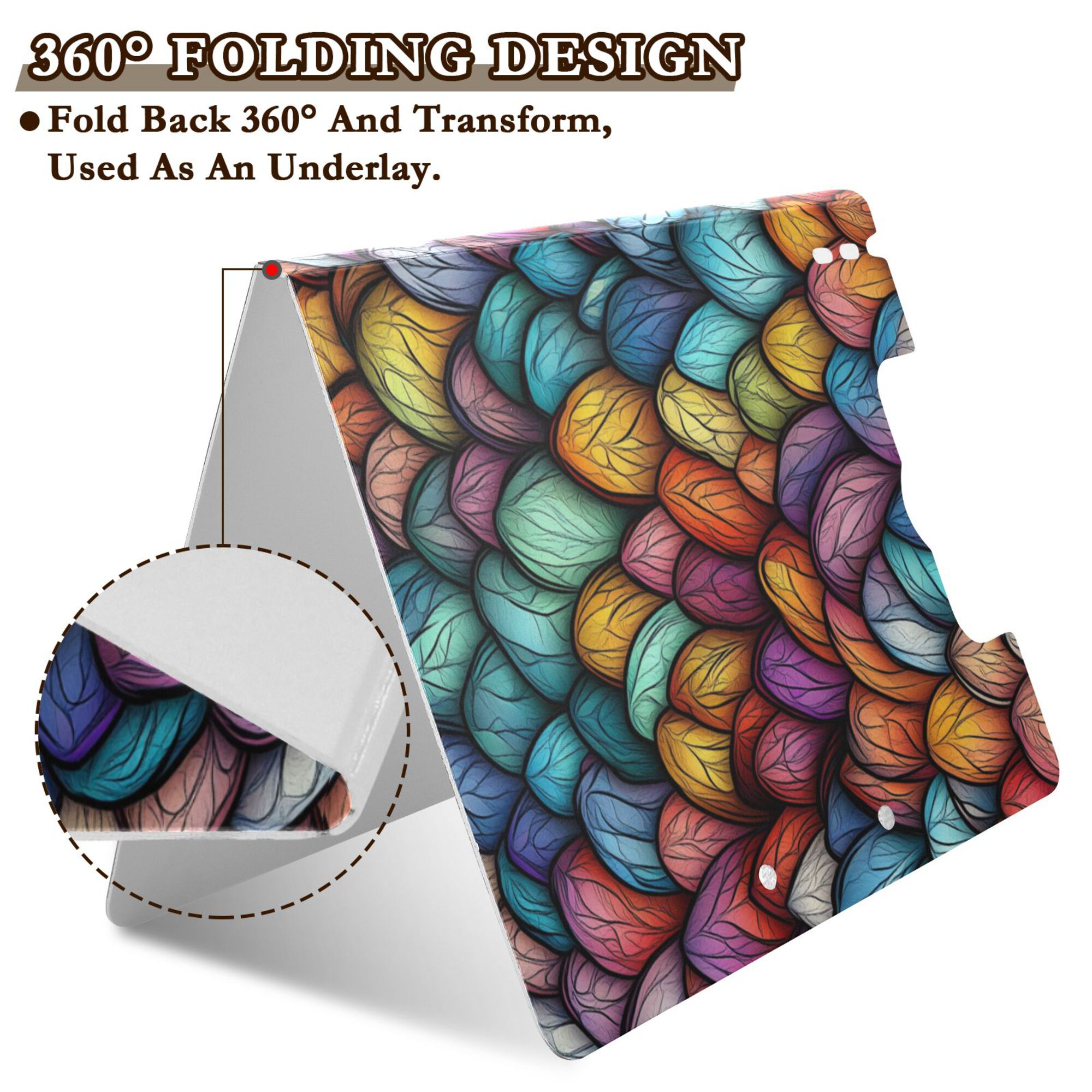 FORMRS A4 Clipboard Folder with Pen Holder Horizontal Foldable School Office Binder, Vibrant Dragon Scales Pattern