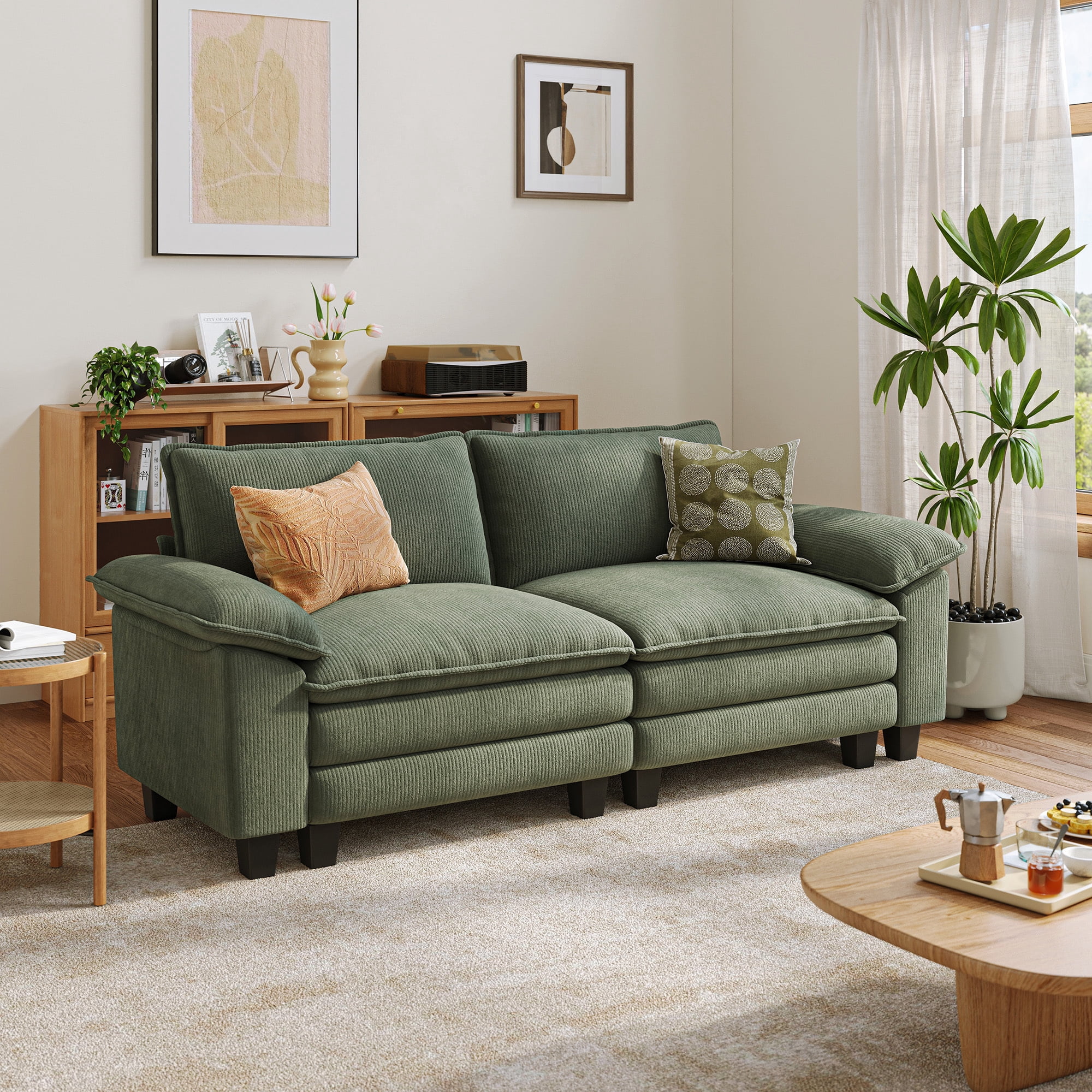 Linsy Home Oversized Corduroy 90" W Loveseat Sofa Couch for Living Room, Bedroom, Apartment and Office, Green