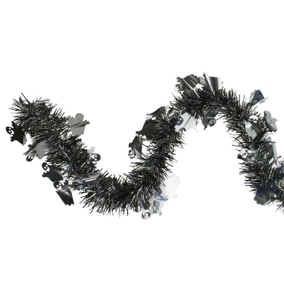 Northlight Ghosts Halloween Tinsel Garland - 50' - Black and Silver - Unlit