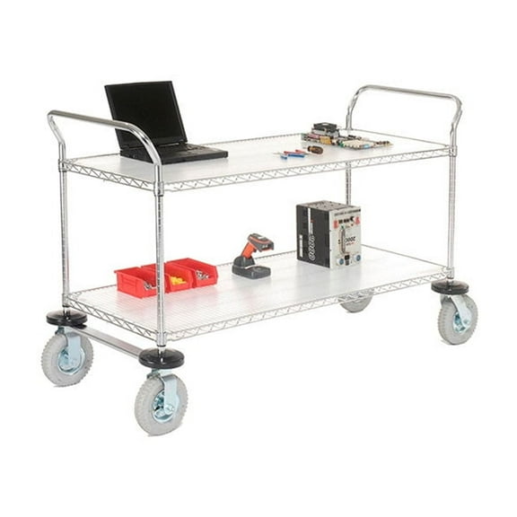 Nexel 2 Shelf Utility Cart Chrome 36""W x 18""D x 42""H Pneumatic Casters2 Swive