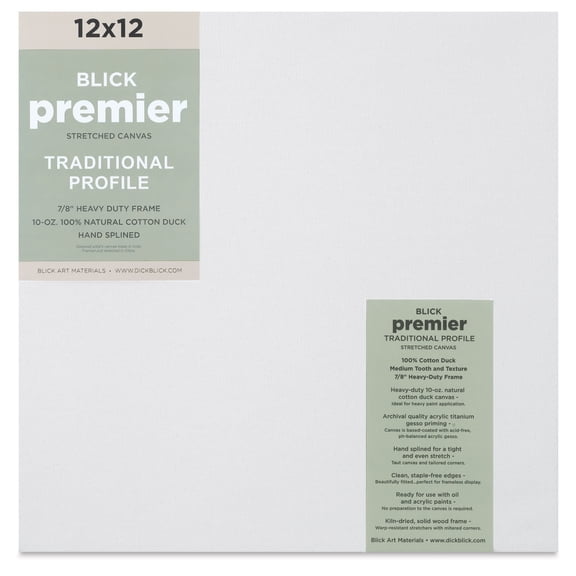Blick Premier Stretched Cotton Canvas - Traditional Profile, Splined, 12" x 12"