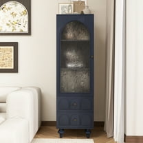 MDQMD 63''Tall Storage Cabinet,Blue Floor Cabinet with Glass Door & 2 Drawers for Living Room,Modern Cabinet for Kitchen,Bathroom