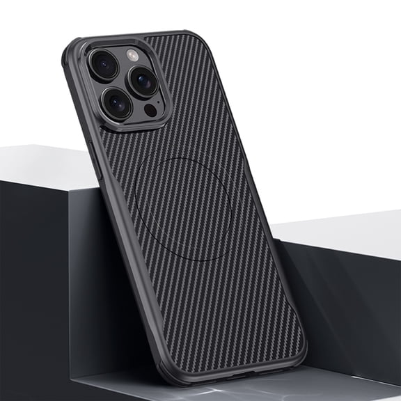 ELEHOLD for iPhone 15 Pro Max Case, Carbon Fiber Pattern Magnetic Military-Grade Drop Supports Wireless Charging Shockproof Non-slip Phone Case for iPhone 15 Pro Max,Black