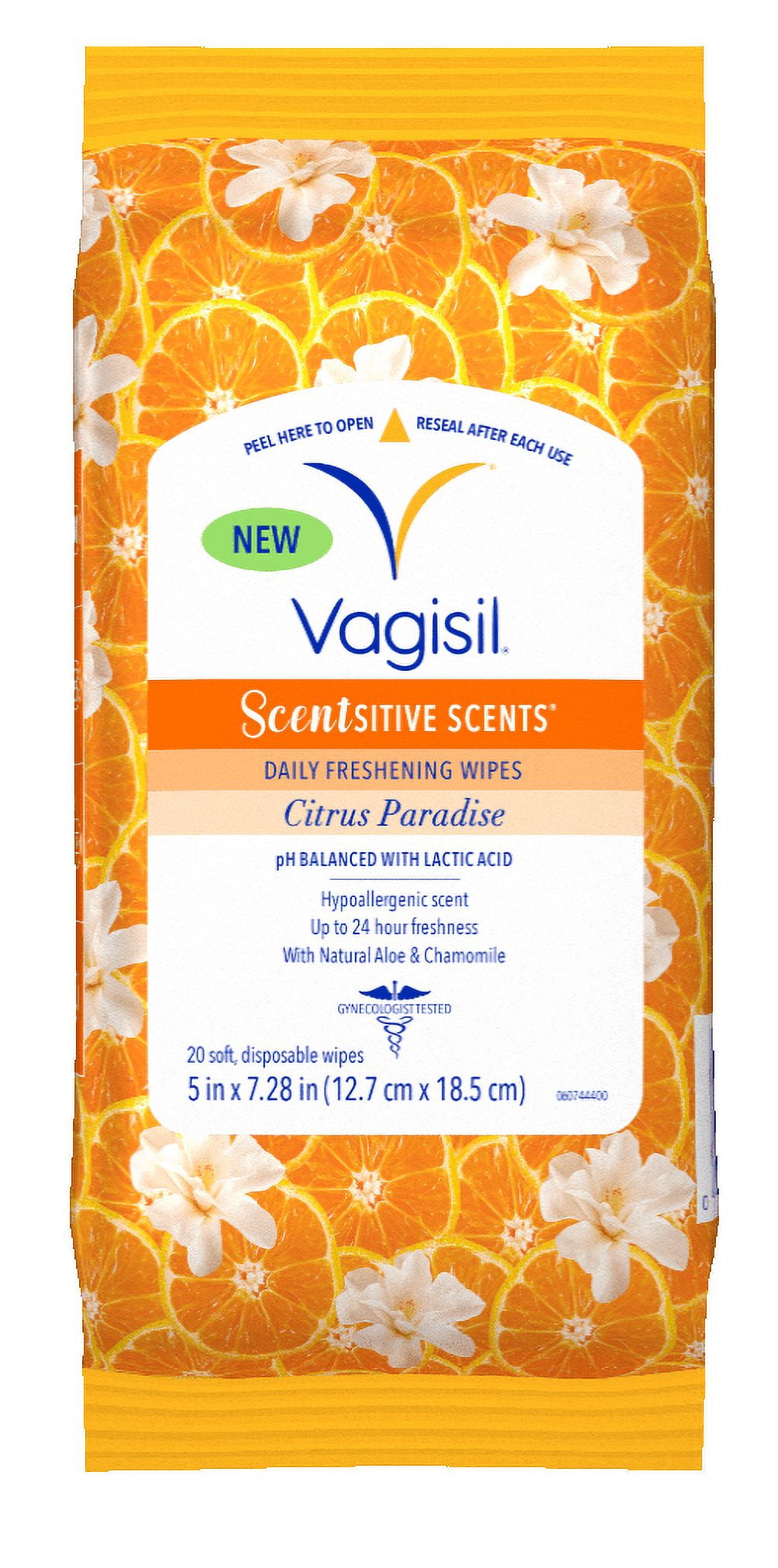 (2 pack) Vagisil Wipes for All Over Cleaning, Citrus Paradise Scent, Re-Sealable Pouch, 20 Count, Pack of 1