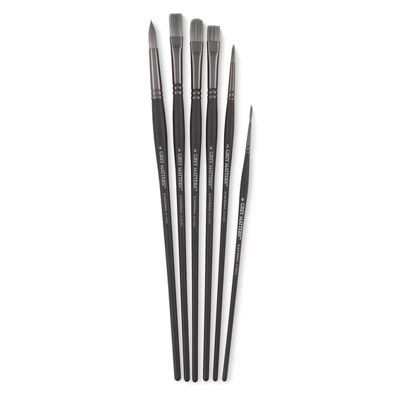 Richeson Grey Matters Brush Set - Synthetic Acrylic Brushes, Long Handle, Set of 6