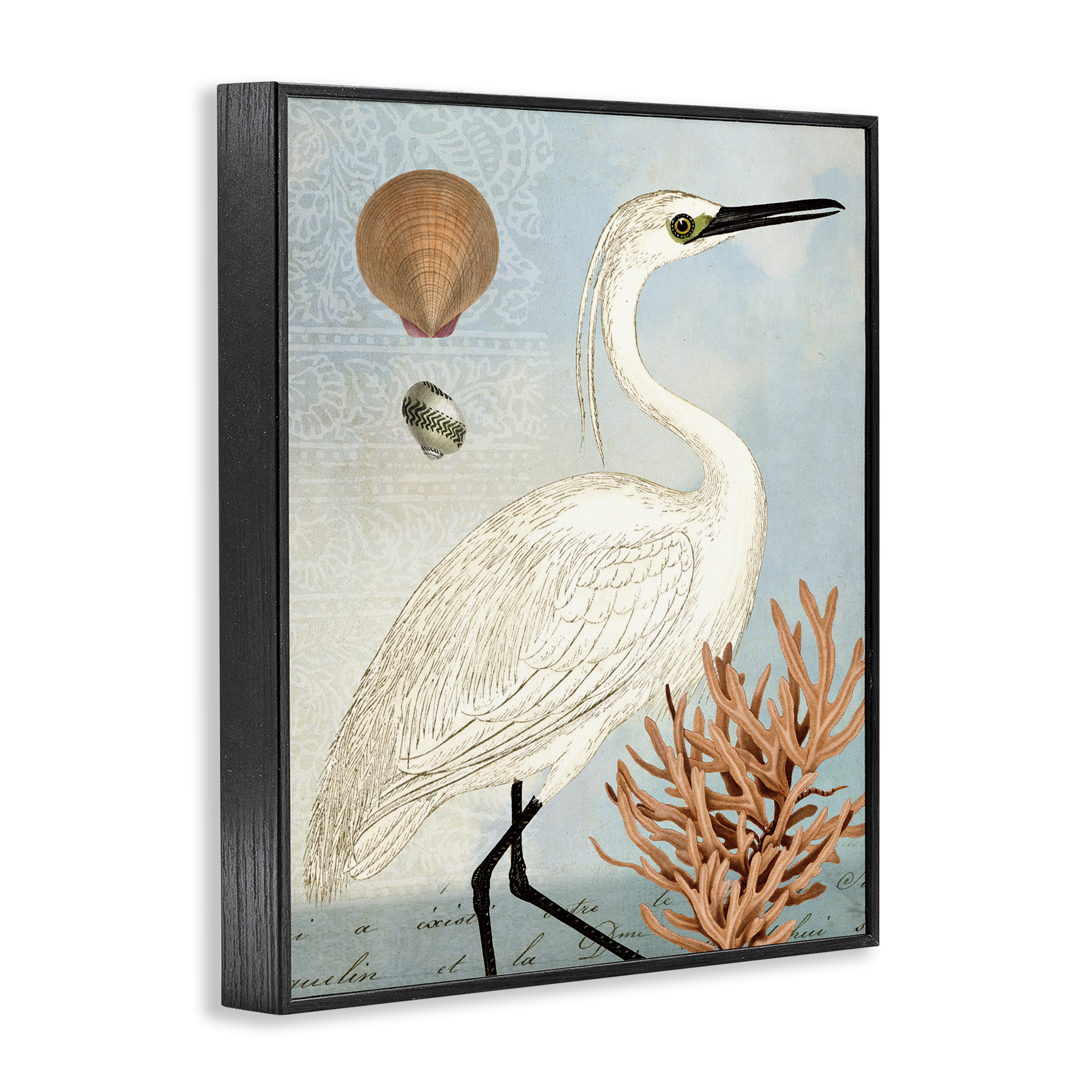 Stupell Industries Maritime Egret & Coral Animals & Insects Painting Black Framed Art Print Wall Art, 16 x 20
