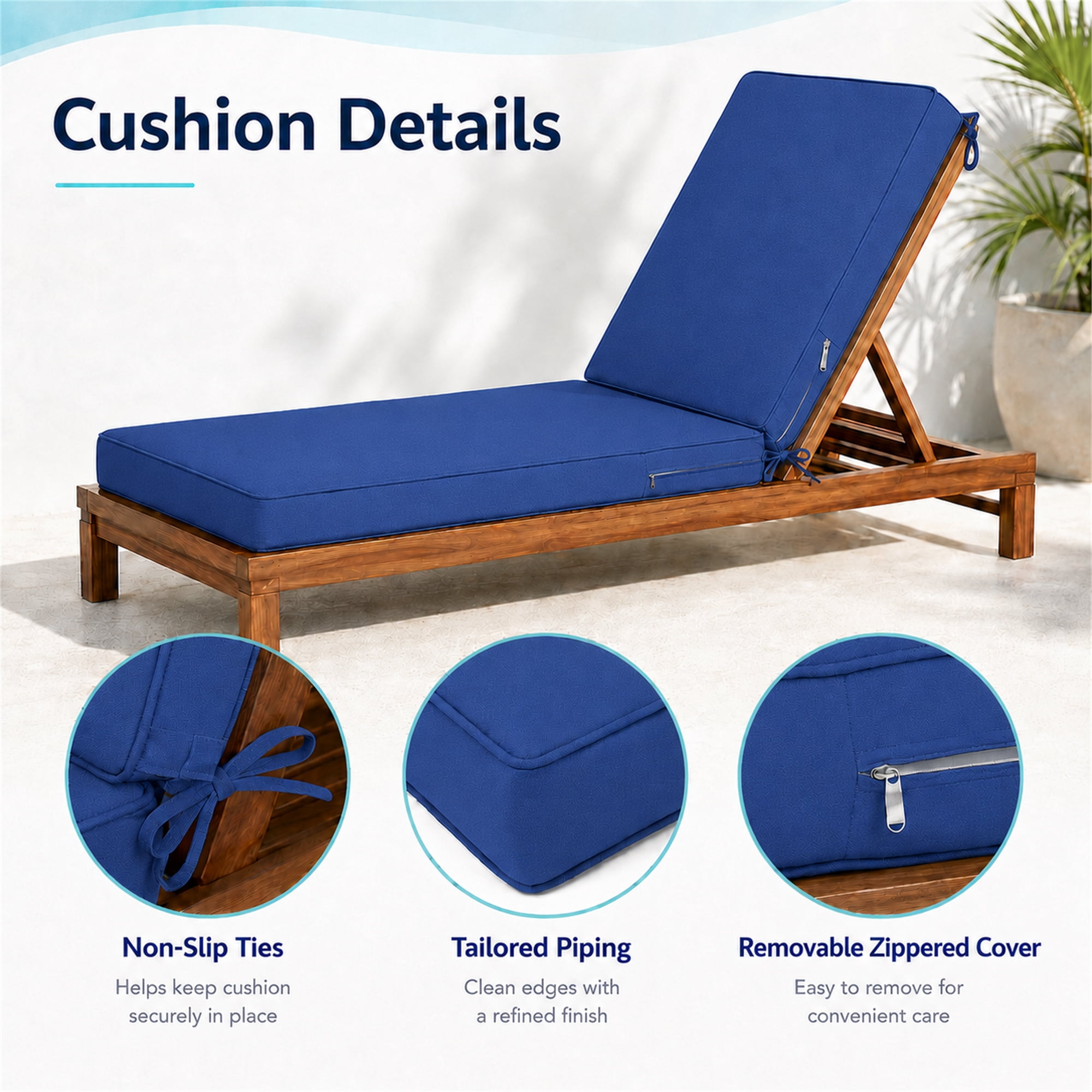 Millsilo Outdoor Chaise Lounge Cushion, 72" x 21" x 3" Patio Lounge Chair Cushion, Water-Resistant UV-Protected Replacement Cushion with High Density Foam, Blue