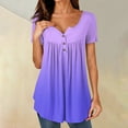 thumbnail image 2 of Womens Summer Tops, Tunic Dressy Casual Button Short Sleeve Shirts Loose Fit Pleated Boho Top White Crop Spring Tops Orders Women Casual Western Tops For Business Casual (XXL, Light Purple) ZMTing, 2 of 4