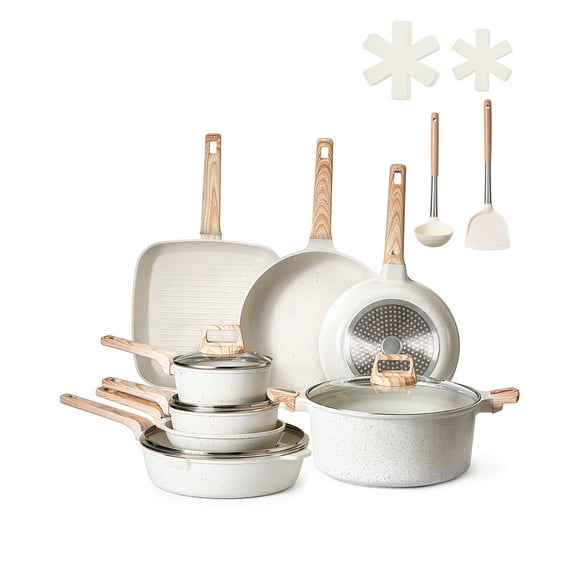 VEVOR 19 Piece Pots and Pans Set Granite Nonstick Kitchen Cookware Induction White