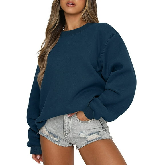 Miluxas Women's Casual Crewneck Sweatshirt Long Sleeve Loose Fitting Pullovers Fall Tops Navy 10(XL)