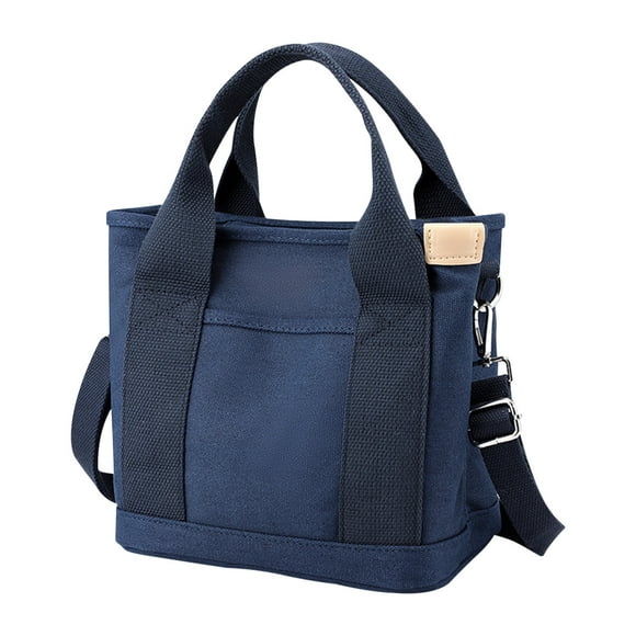Large Capacity Multi-Pocket Canvas Tote Bag, Fashion Storage Handbag with Shoulder Strap, Portable Organizer for Work School Travel Shopping, Dark Blue