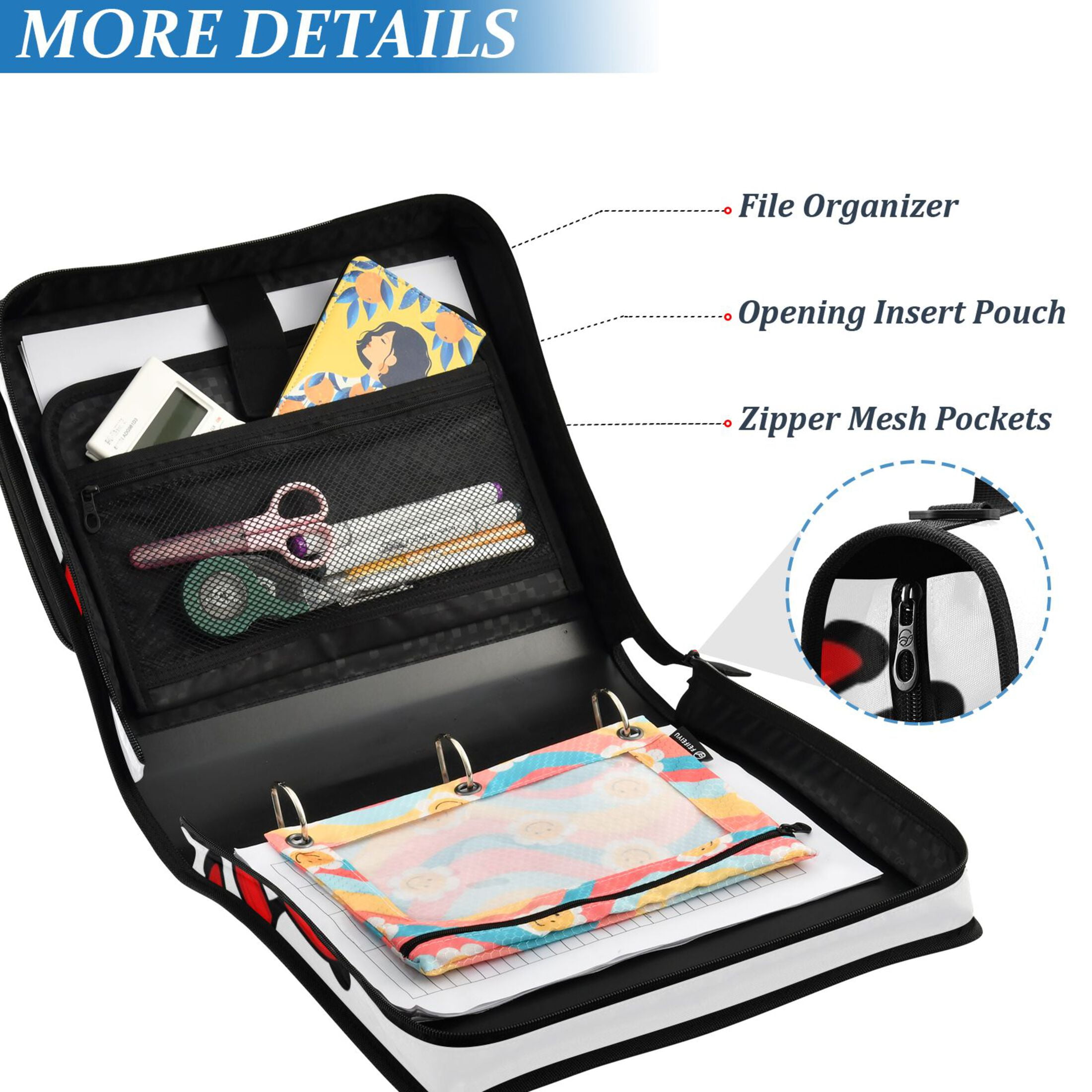 ALAZA Zipper Binder Baseball White 3 Ring Trapper Keeper File Folder Organizer Bag