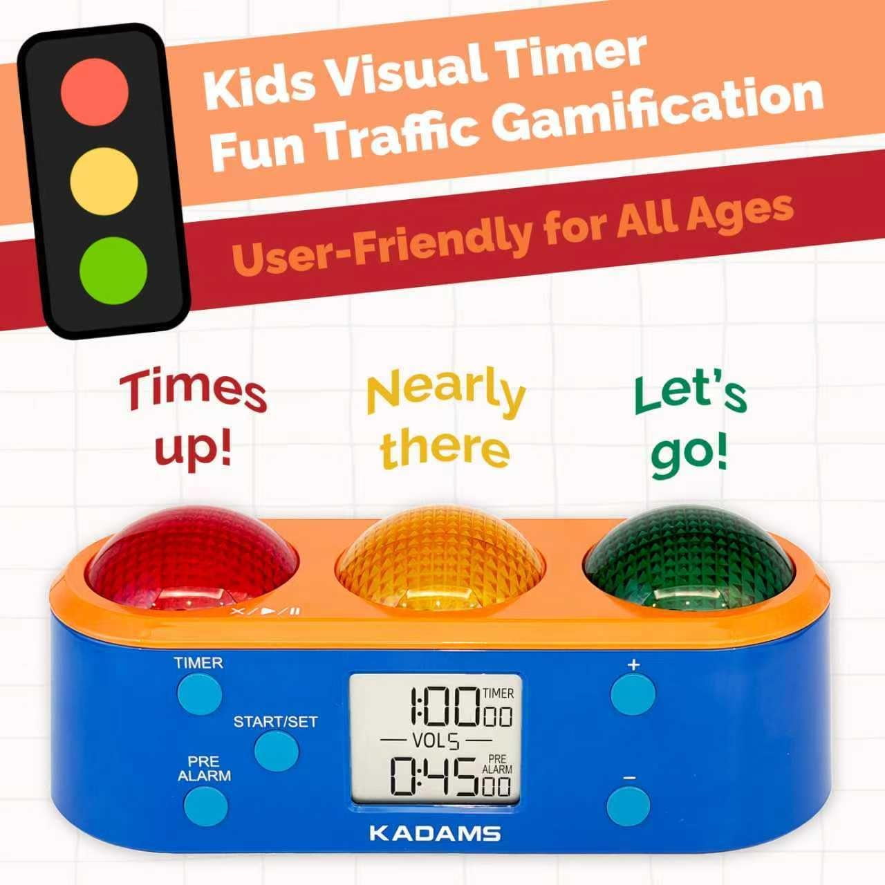 KADAMS Visual Timer for Kids with Pre-Alarm Stop Light Concept, Clock with Indoor Temperature, Kindergarten Classroom Teacher Must Have, Time Management Gifts for Kids, Toddlers, Kindergardeners,ADHD