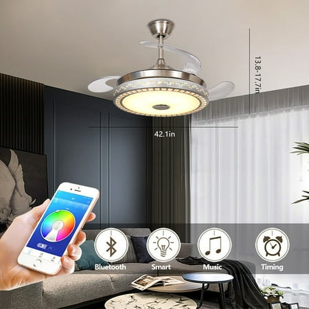 

Miumaeov Ceiling Fan with Multi-Color Lights and Bluetooth Speaker 42 Inch LED Ceiling Fans with Remote Control 7 Adjustable Colors and 6 Gear Wind Speed Modern Ceiling Fan for Party Gathering