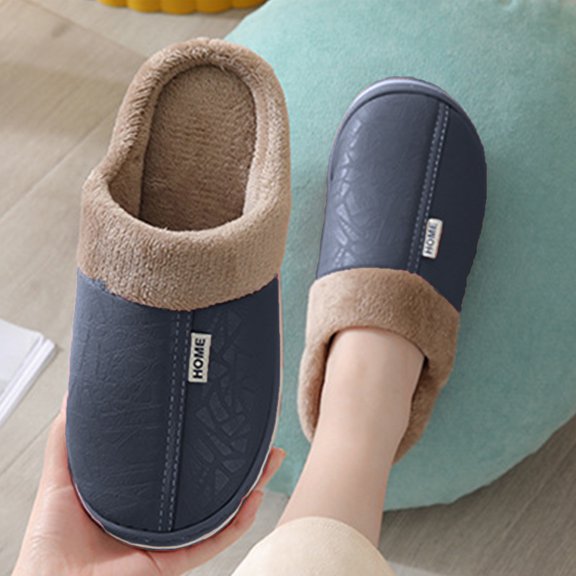 Aueoeo Slippers for Kids, Women's Fuzzy Memory Foam Slip on House Slippers Cozy Soft Indoor Outdoor Ladies Leather Home Shoes