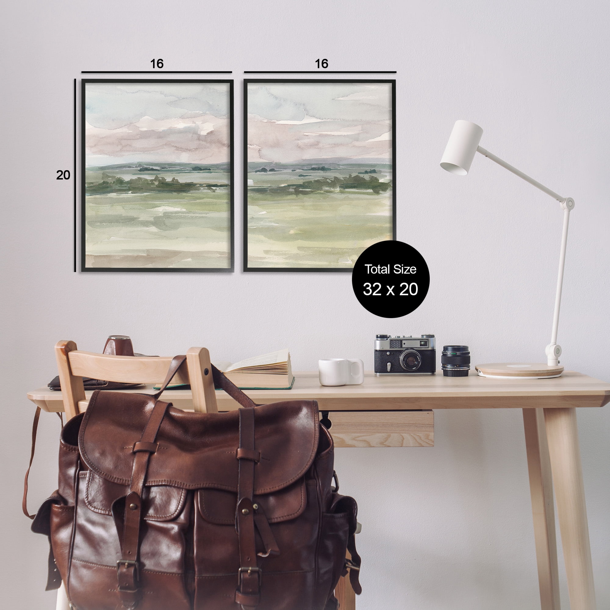 Stupell Industries Rural Landscape Watercolors Landscape Painting Black Framed Art Print Wall Art, 16 x 20, Set of 2
