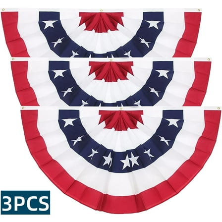 WLGJL 1.47×2.95FT American Pleated Fan Flag, USA Patriotic Flag Bunting Half Fan Banner 4th of july Decoration Indoor/Outdoor (3 pack)