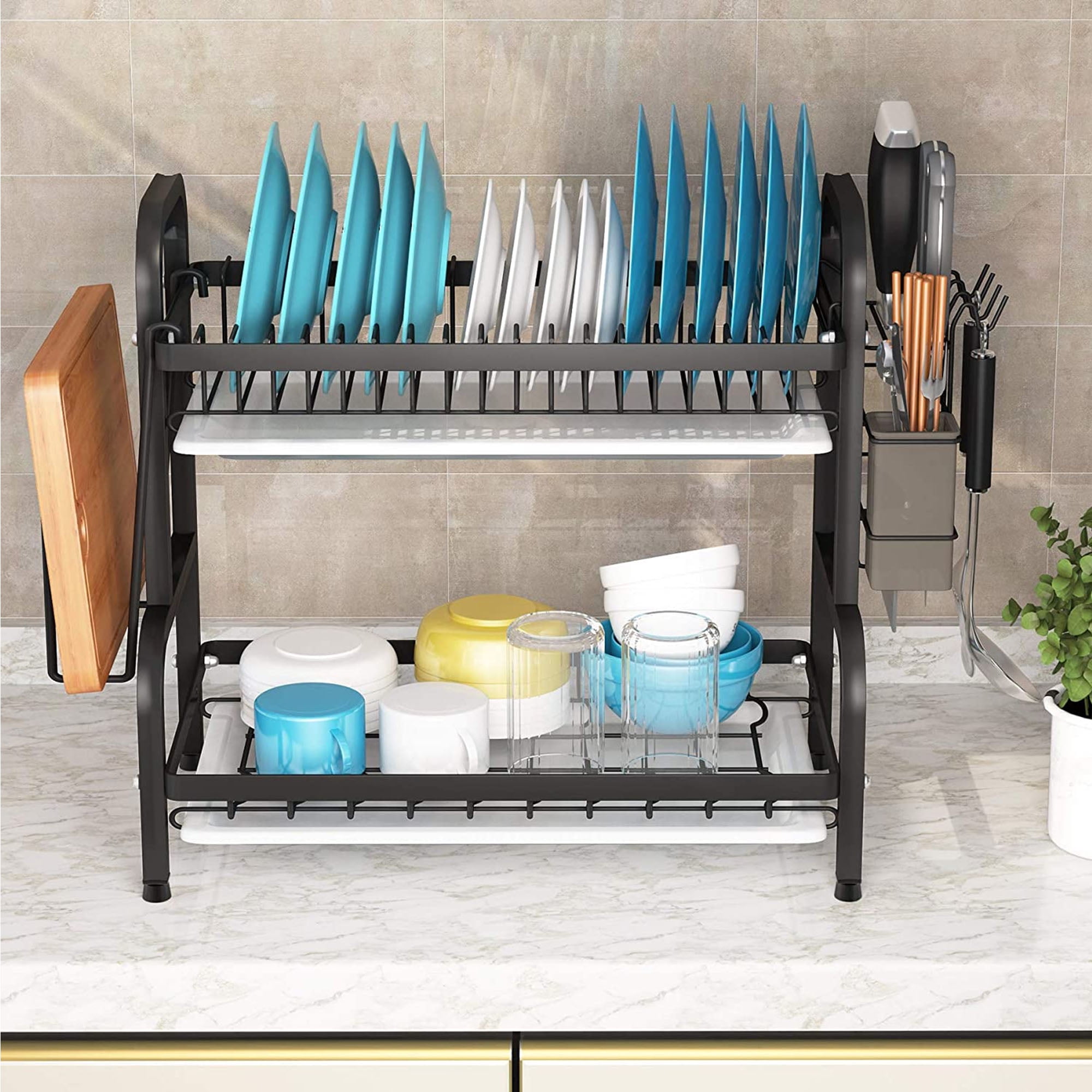 41 CM, Aluminum Dish Drying Rack with Drainboard, Cutlery Holder, Cutting- Board Holder for Kitchen Counter – Rayane's Beautiful Homes