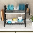 thumbnail image 2 of 2/3 Tier Dish Drying Rack, Over Sink Drainer Shelf Utensils Holder Stainless Steel Kitchen Drainer Storage Stand Kitchen Shelf Cutlery Holder Storage Counter Organizer Space Saver, 2 of 7