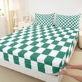thumbnail image 3 of Castle Fairy Geometric Grid Plaid 4 Pieces Queen Sheet Sets for Kids Children Teens,Vintage Aesthetic Ultra Soft Flat Sheet,Green White Queen Fitted Sheet,Microfiber Bedroom Decor, 3 of 7