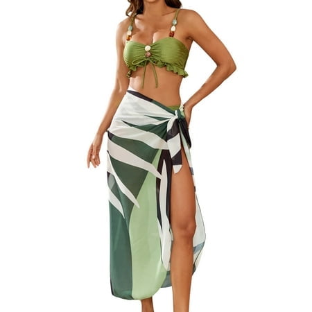 FhsagQ Ensembles de Maillots de Bain pour Femmes Bas Résille Maillot de Bain pour Femmes String Perlé Bikini Trois Pièces Ensembles de Maillots de Bain pour Femmes 2 Pcs Taille Haute Ensembles de Maillots de Bain pour Femmes Ensemble Vert m