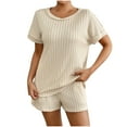 thumbnail image 2 of pstuiky 2 Piece Sets for Women Dressy Summer Solid Color Lightweight Pajamas Sets Casual Loose Fit Crew Neck Short Sleeve Sleepwear with Shorts Womens Loungewear Set Beige XS, 2 of 7