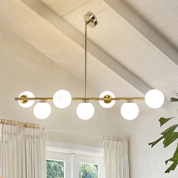 Modern 7-Light Linear Globe Chandelier for Kitchen Island & Dining Room