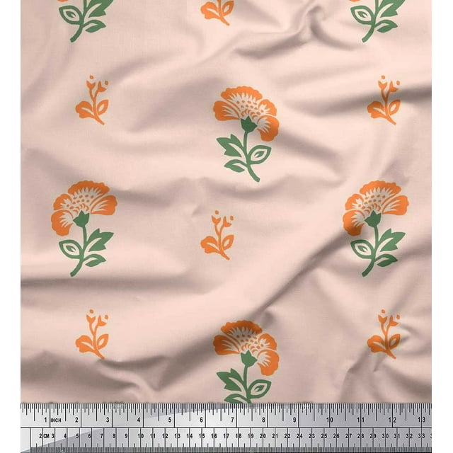 Soimoi Poly Georgette Fabric Leaves & Floral Block Decor Fabric Printed Yard 42 Inch Wide